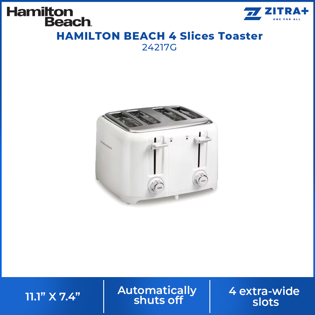HAMILTON BEACH 4 Slices Toaster 24217G | 4 extra-wide slots | Auto shutoff | Easy-clean crumb trays | 2  Year General Warranty