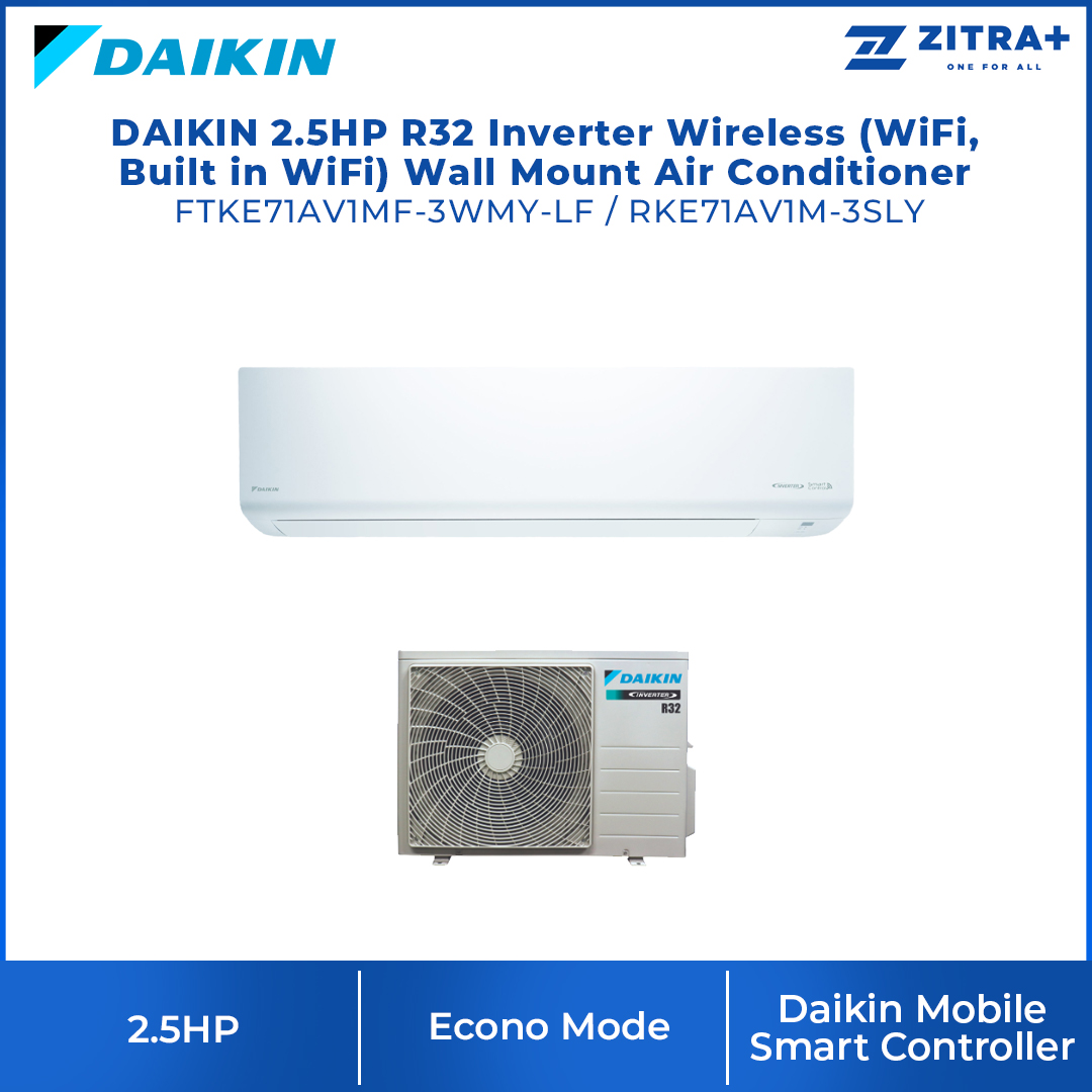 DAIKIN 1HP/1.5HP/2HP/2.5HP R32 Inverter Wireless (WiFi, Built in WiFi) Wall Mount Air Conditioner | Econo Mode | Compact & Easy To Use Controller