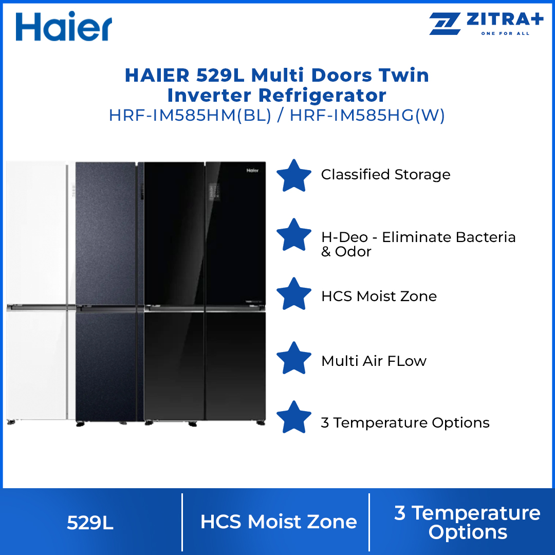 HAIER 529L Inverter Multi Doors Refrigerator Glass HRF-IG585EM | HCS Moist Zone | 3 Temperature Options