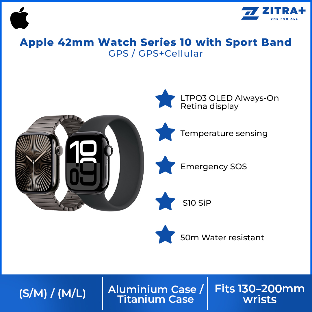 Apple Watch Series 10 Natural Titanium / Silver Aluminium GPS/ GPS + Cellular | LTPO3 OLED Always-On Retina display | Temperature sensing