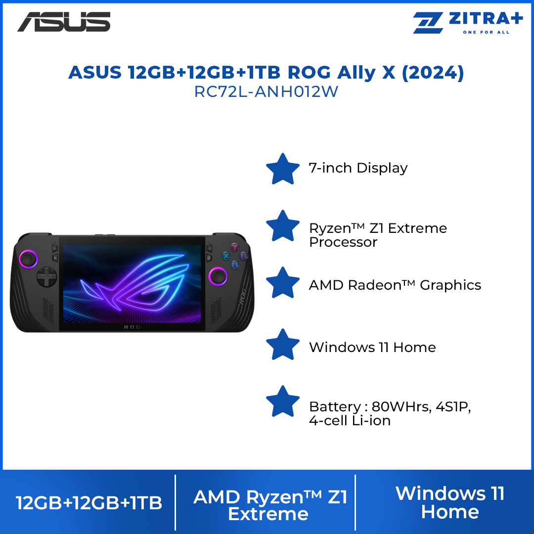 ASUS 12GB+12GB+1TB ROG Ally X (2024) | RC72L-ANH012W | AMD Radeon™ Graphics | Windows 11 Home | 120Hz Refresh Rate