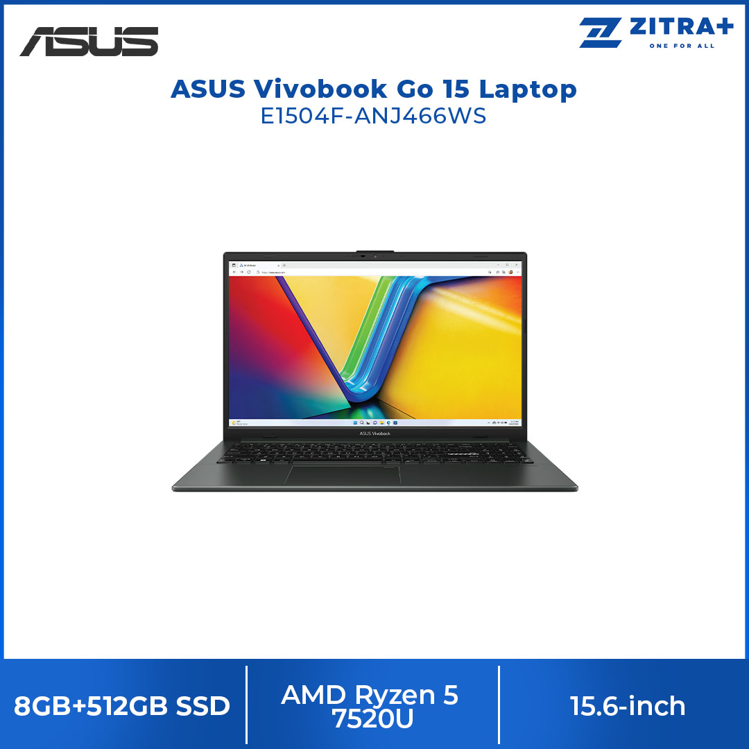ASUS Vivobook Go 15 Laptop E1504F-ANJ466WS (8GB+512GB SSD) | Up to AMD Ryzen™ 5 7520U Mobile Processor | ASUS WiFi Master | 180° hinge for diverse usage | Laptop with 2 Year Warranty
