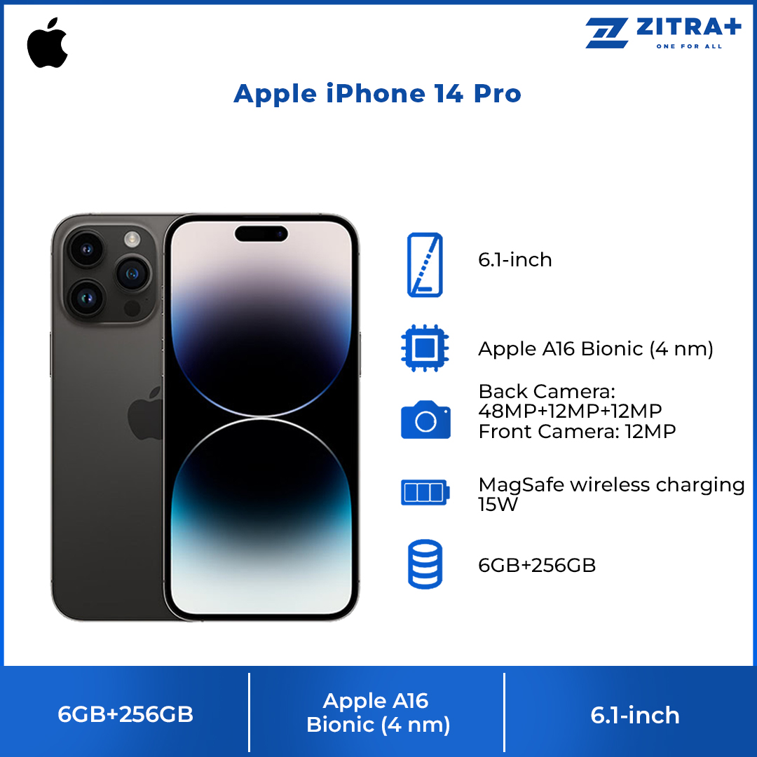 Apple iPhone 14 Pro 6GB+256GB | 48 MP Main Camera | Apple A16 Bionic (4 nm) | Water Resistance | 1  Year General Warranty