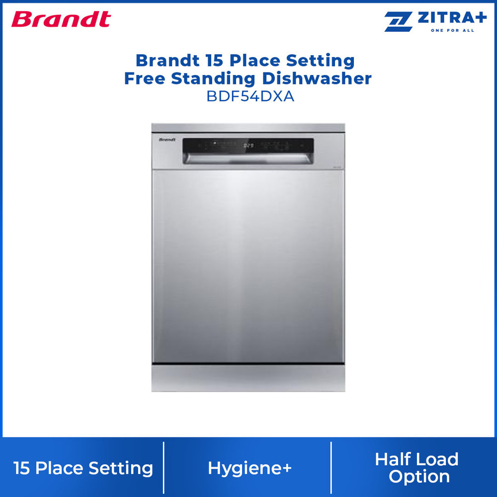 Brandt 12/15 Place Setting Free Standing Dishwasher DWF128DW/BDF54DXA | Hygiene+ | Extra Drying | Up to 24 hours | Dishwasher with 1 Year Warranty