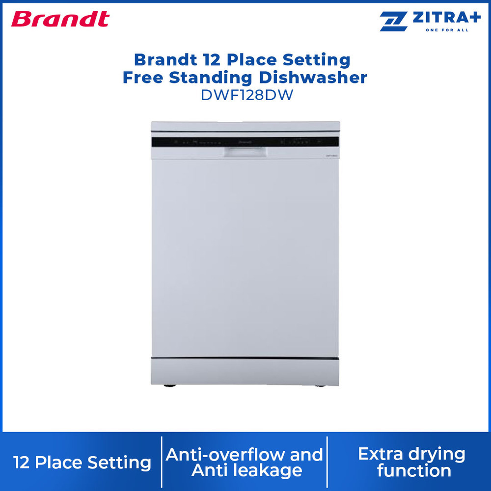 Brandt 12/15 Place Setting Free Standing Dishwasher DWF128DW/BDF54DXA | Hygiene+ | Extra Drying | Up to 24 hours | Dishwasher with 1 Year Warranty