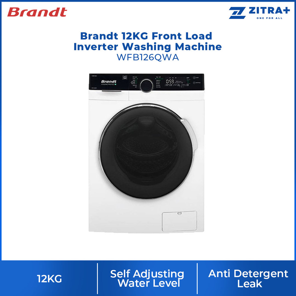 Brandt 10KG/12KG Front Load Inverter Washing Machine WFB104QWA/WFB126QWA | 14 Multi Programs | Anti Detergent Leak | Child Lock | Washing Machine with 1 Year Warranty