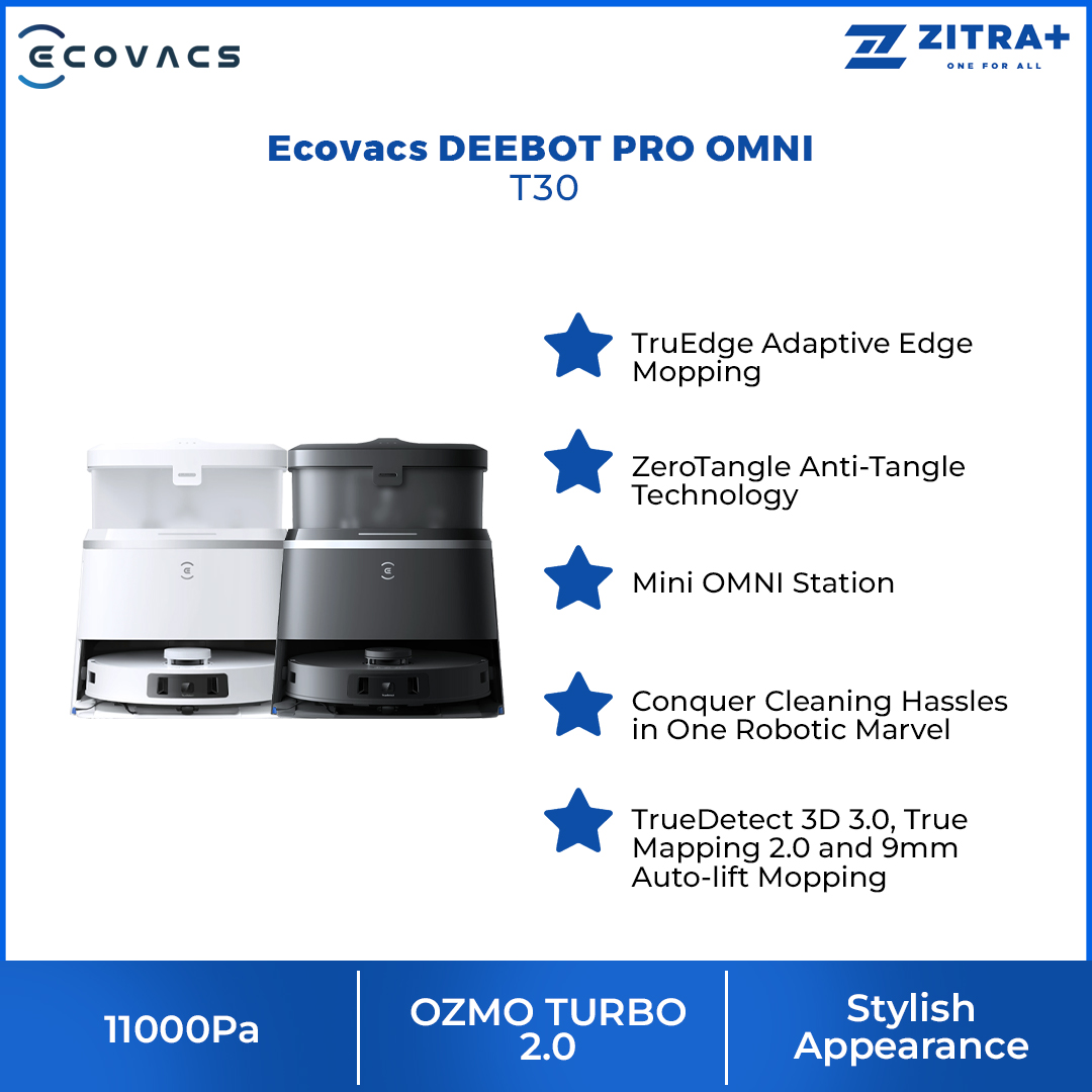 Ecovacs 11000Pa DEEBOT PRO OMNI T30 | Mini OMNI Station | Stylish Appearance | TruEdge Adaptive Edge Mopping