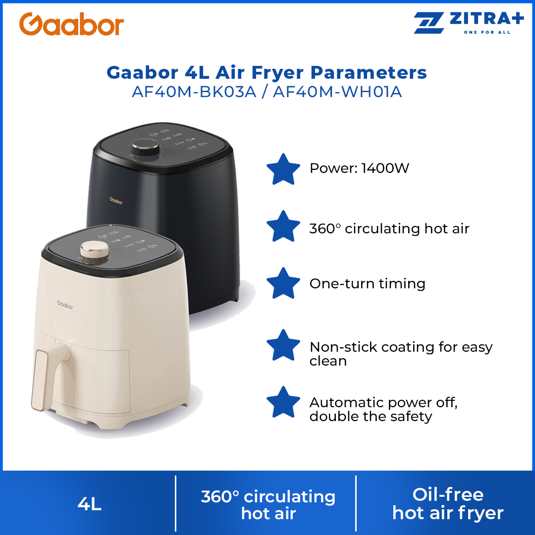 Gaabor 4L Air Fryer Parameters AF40M-BK03A | 360° Circulating Hot Air | One-Turn Timing | Easy to Clean | 1  Year General Warranty