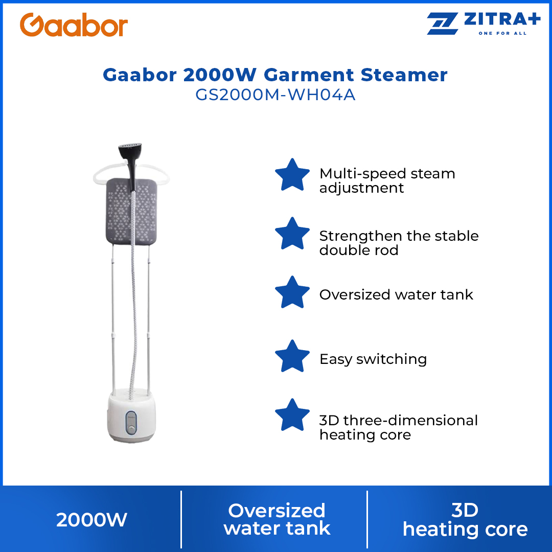 Gaabor 2000W Garment Steamer GS2000M-WH04A | Multi-Speed Steam Adjustment | Easy switching | Oversized water tank | 1  Year General Warranty