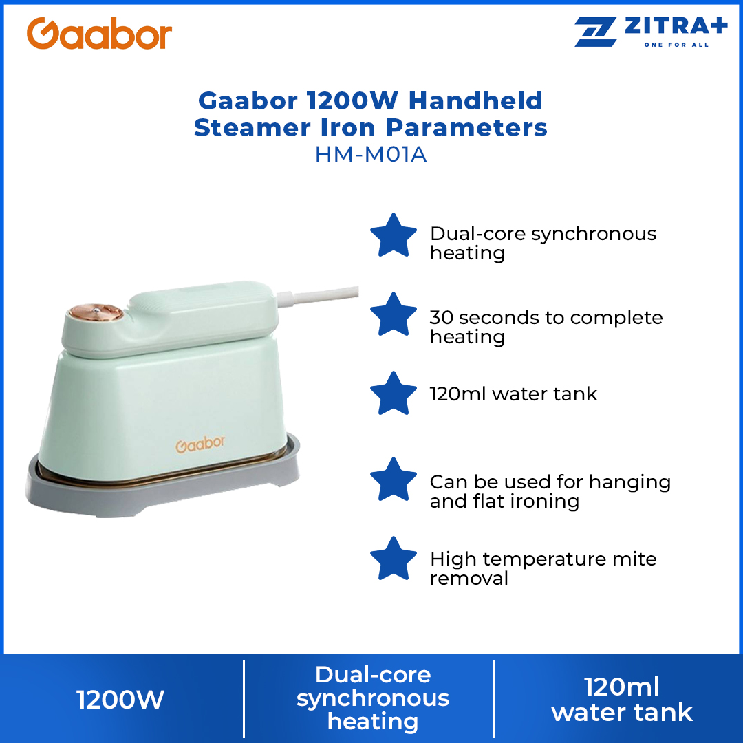 Gaabor 1200W Handheld Steamer Iron Parameters HM-M01A | Dual-Core Turbo 30s Rapid Heating | One Machine For Multiple | Perfect Travel Companion | 1  Year General Warranty