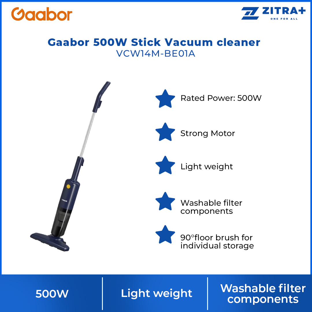 Gaabor 500W Stick Vacuum cleaner VCW14M-BE01A | 400w Strong Motor Release | Washable Filter Components |  90°Floor Brush For Individual Storage |  1  Year General Warranty