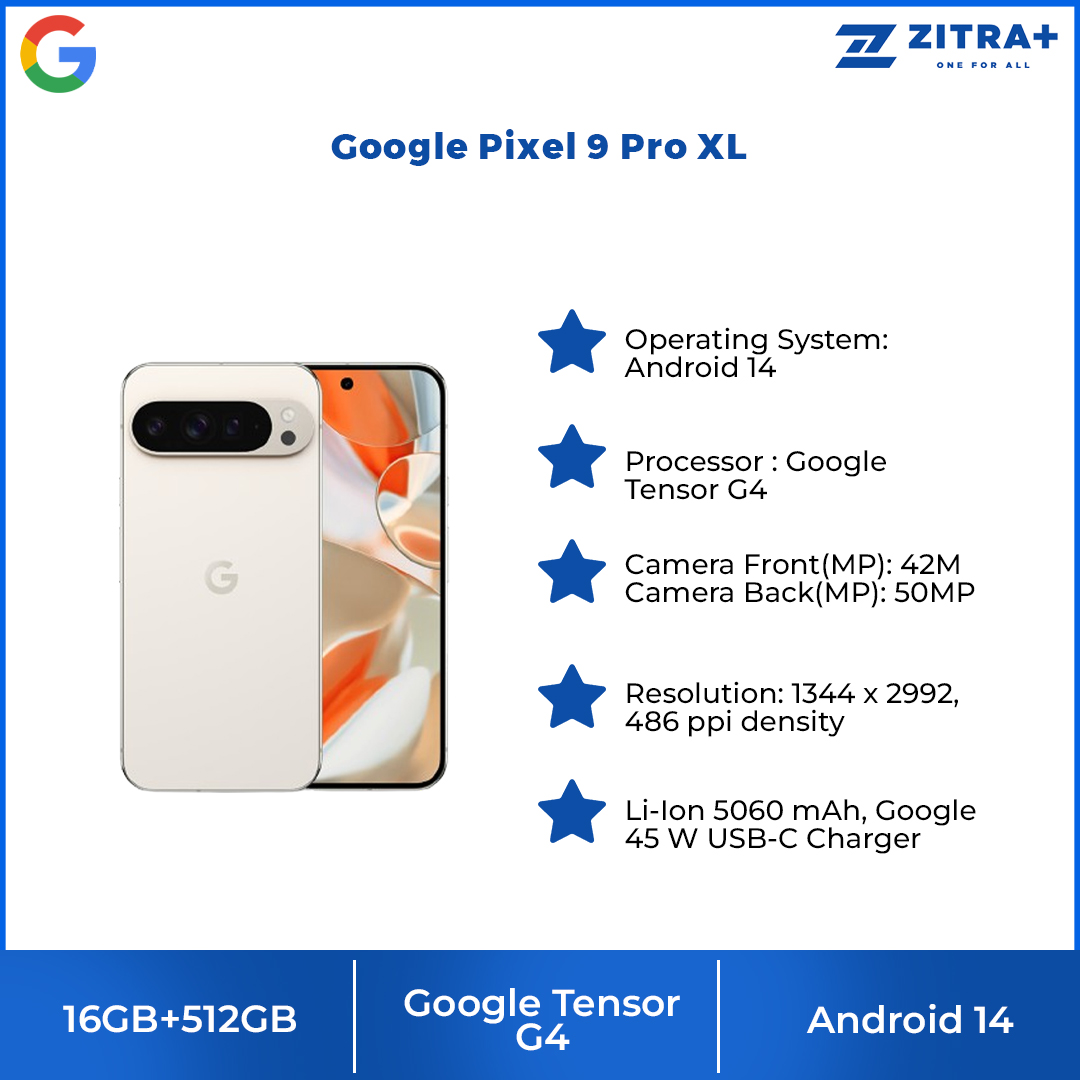 Google Pixel 9 Pro XL 16GB+512GB | Super Res Zoom up to 30x | Fast wireless charging | Anti-malware and anti-phishing protection