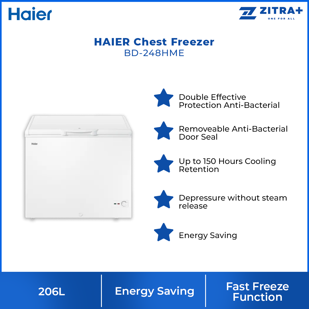 HAIER 206L Chest Freezer BD-248HME | Double Effective Protection Anti-Bacterial | Energy Saving