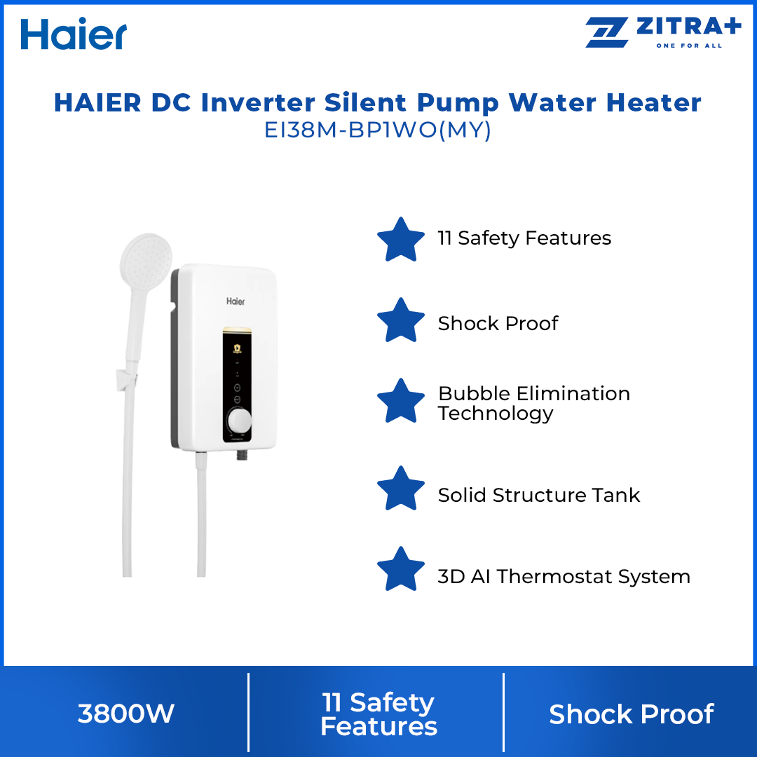HAIER 3800W DC Inverter Silent Pump Water Heater EI38M-BP1WO(MY) | 11 Safety Features | Shock Proof | 3D AI Thermostat System