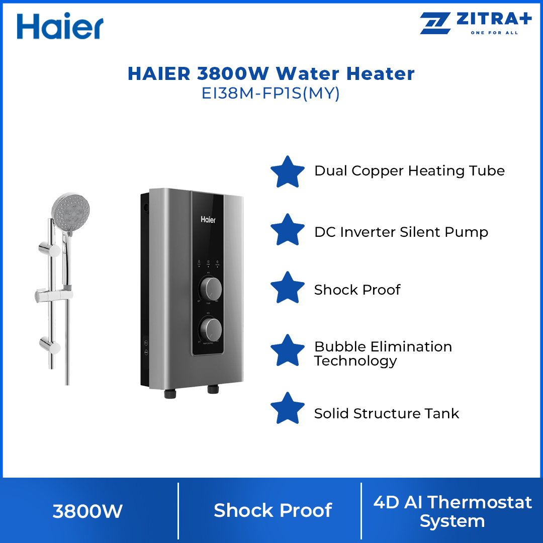 HAIER 3800W DC Inverter Silent Pump Water Heater | EI38M-FP1S | Shock Proof | Dual Copper Heating Tube | DC Inverter Silent Pump