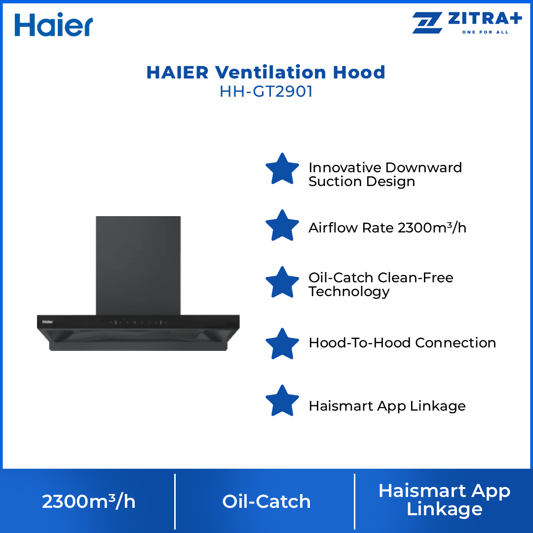 HAIER 2300m³/h Ventilation Hood HH-GT2901 | Oil-Catch Clean-Free Technology | Hood-To-Hood Connection | Haismart App Linkage