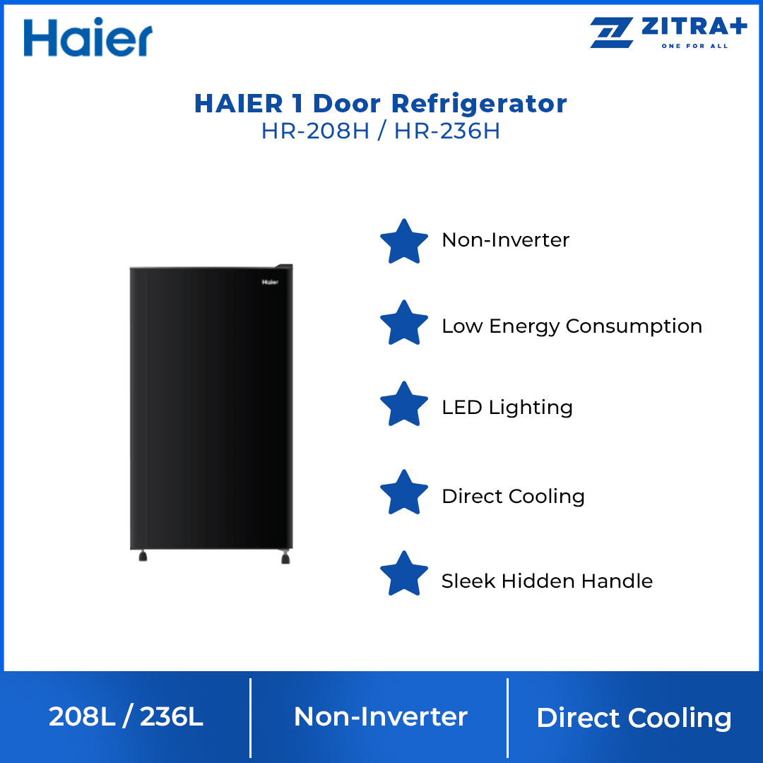 HAIER 208L/236L 1 Door Refrigerator HR-208H / HR-236H | 5 Star Energy Saving | Low Energy Consumption | Fast Cooling