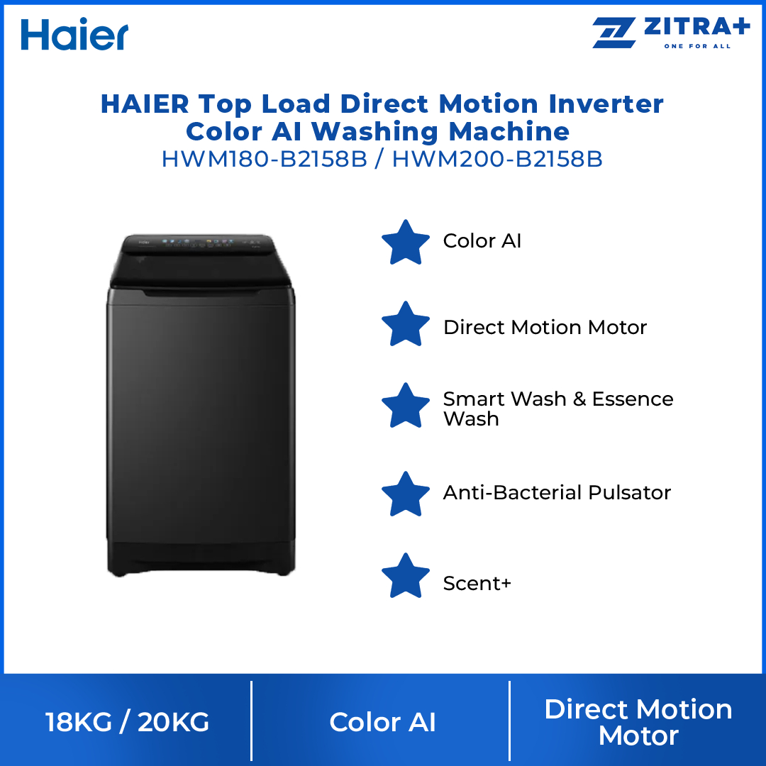 HAIER 18KG/20KG Top Load Direct Motion Inverter Color AI Washing Machine HWM180-B2158B/HWM200-B2158B