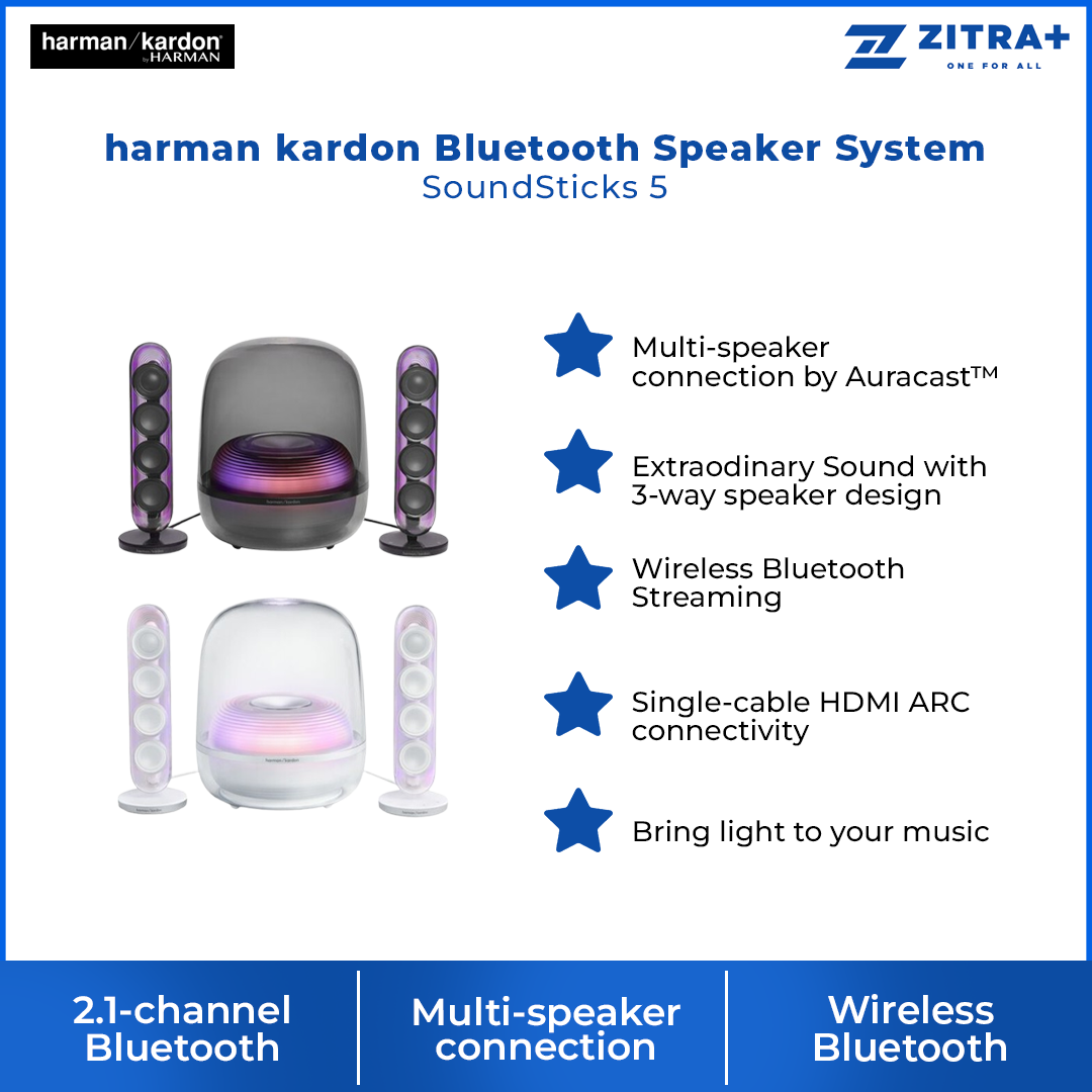 harman kardon Bluetooth Speaker System SoundSticks 5 | Multi-speaker connection by Auracast™ | Wireless Bluetooth Streaming | Bring light to your music