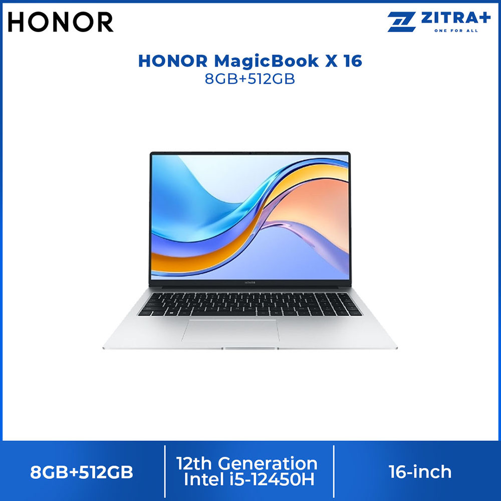 HONOR MagicBook X 16 16-inch 12th Generation Intel® Core™ i5-12450H Intel UHD Graphics | 65W Portable Fast Charger | Comfortable Reading | 7.5 Hours of Daily Office Work | Laptop with 1 Year Warranty