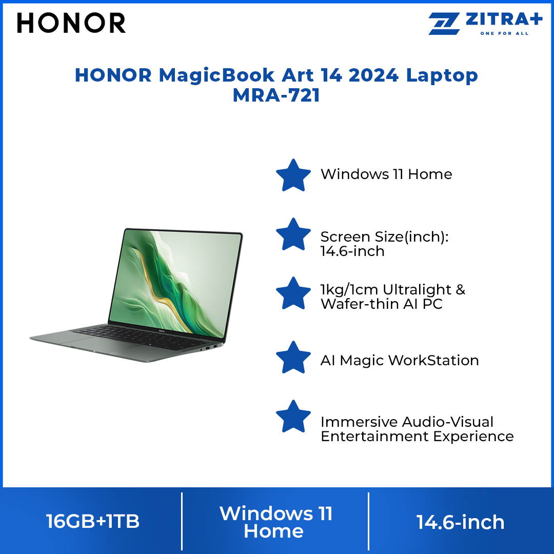 HONOR MagicBook Art 14 2024 Laptop MRA-721 | Windows 11 Home | 14.6-inch | AI Magic WorkStation