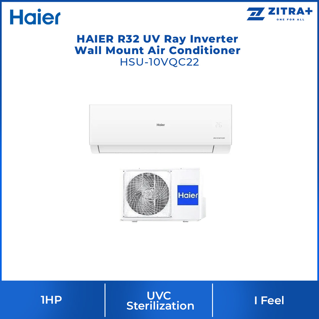 HAIER 1HP/1.5HP/2HP/2.5HP R32 UV Ray Inverter Wall Mount Air Conditioner HSU-10VQC22 |  UVC Sterilization | Triple Strong Airflow | Smart Clean | Energy Saving | I Feel | Air Conditioner with 3  Year Warranty