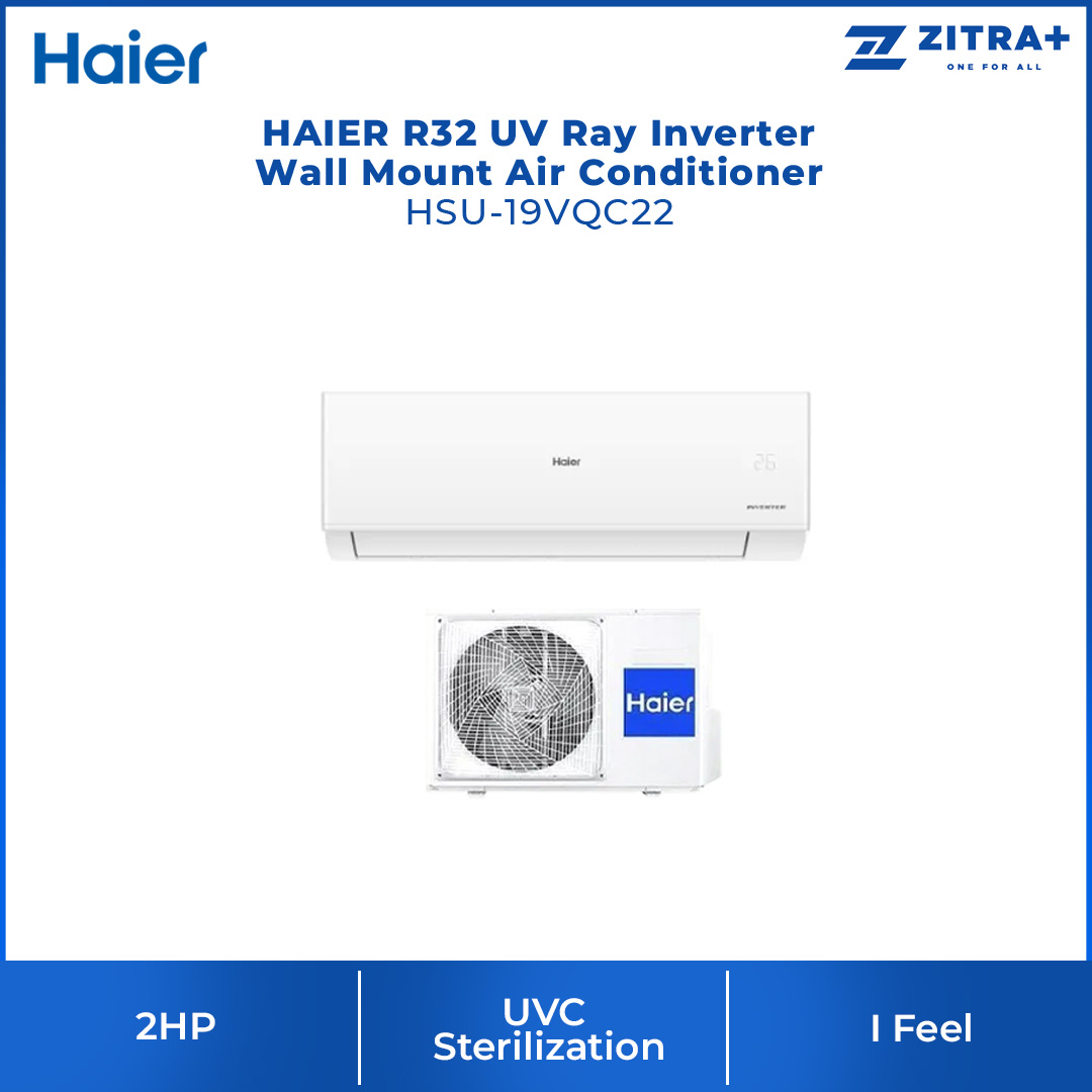 HAIER 1HP/1.5HP/2HP/2.5HP R32 UV Ray Inverter Wall Mount Air Conditioner HSU-10VQC22 |  UVC Sterilization | Triple Strong Airflow | Smart Clean | Energy Saving | I Feel | Air Conditioner with 3  Year Warranty