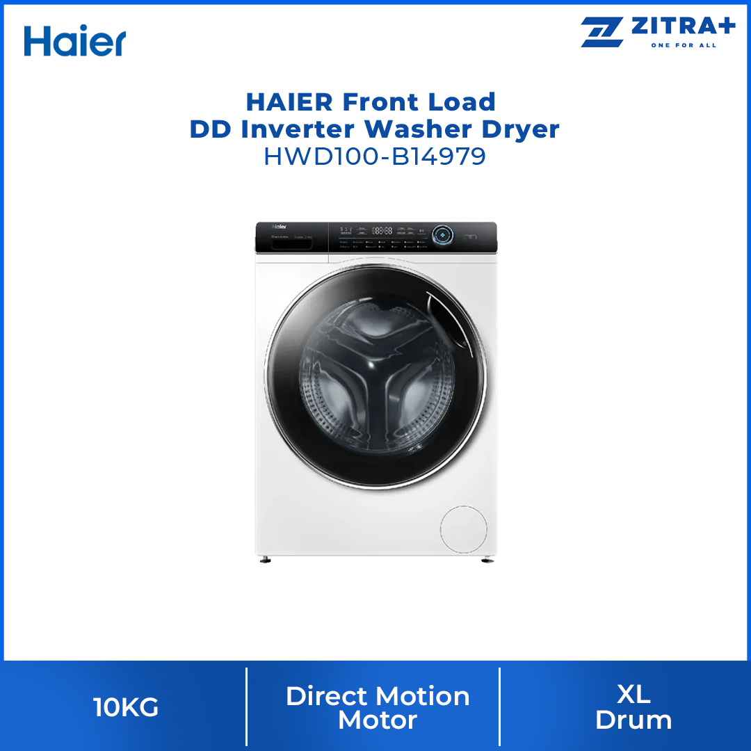 HAIER 10KG/6KG | 12KG/8KG Front Load DD Inverter Washer Dryer HWD100-B14979/HWD120-B14979 | Auto Lock Door | Add Wash | Door Cover | Quick Wash | I-Refresh | Touch | Smart Dual Spray | Washer Dryer with 1 Year Warranty