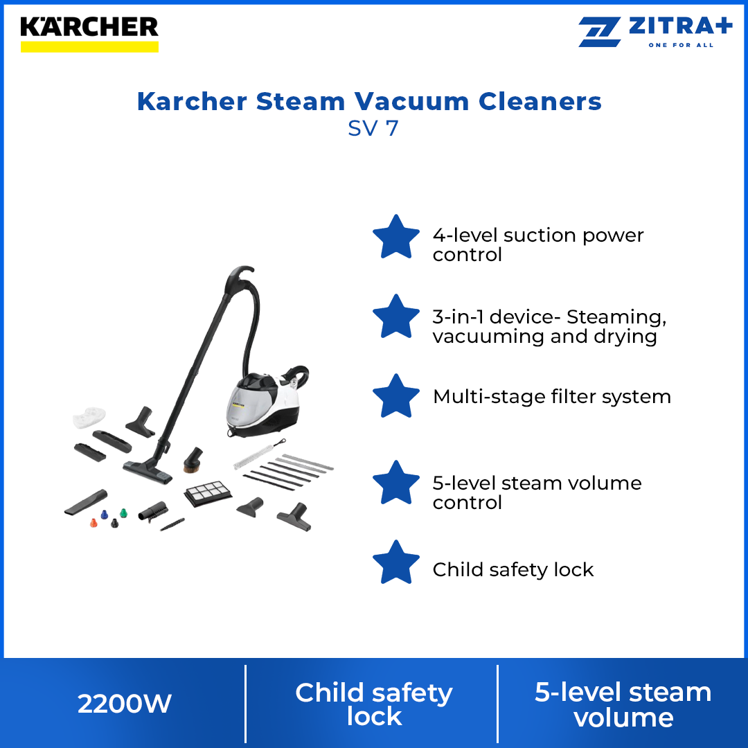 Karcher 2200W Steam Vacuum Cleaners SV 7 | 4-level suction | Steaming, vacuuming and drying | Child safety lock | Multi-stage filter system