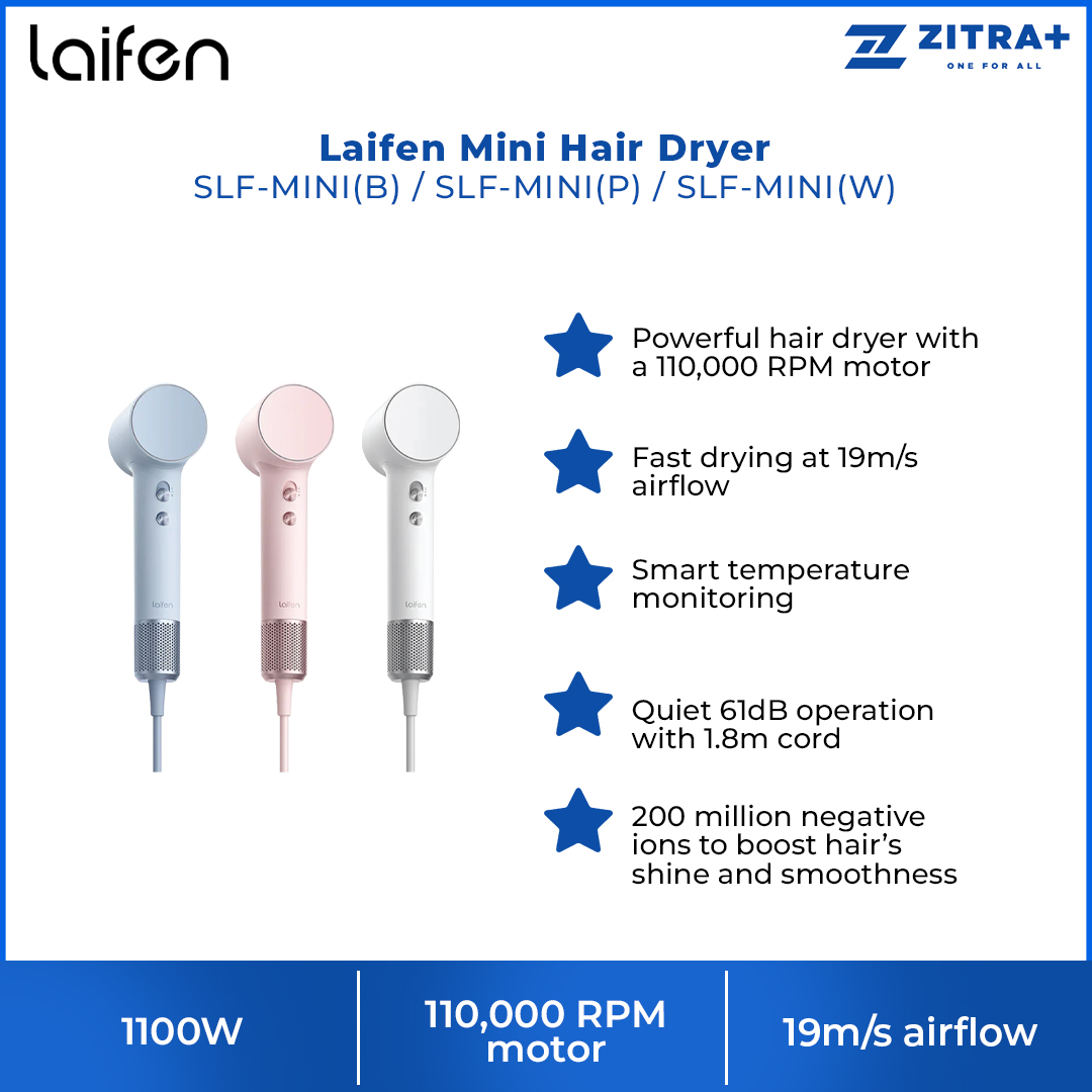 Laifen 1100W Mini Hair Dryer | SLF-MINI | Gentle Drying Mode | Fast drying |  Smart temperature monitoring