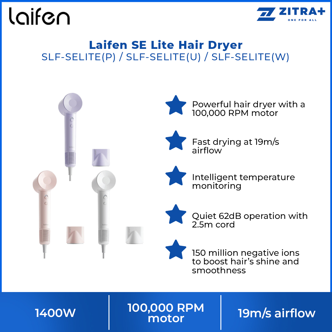 Laifen 1400W SE Lite Hair Dryer | Fast drying | 100,000 RPM motor | Intelligent temperature monitoring