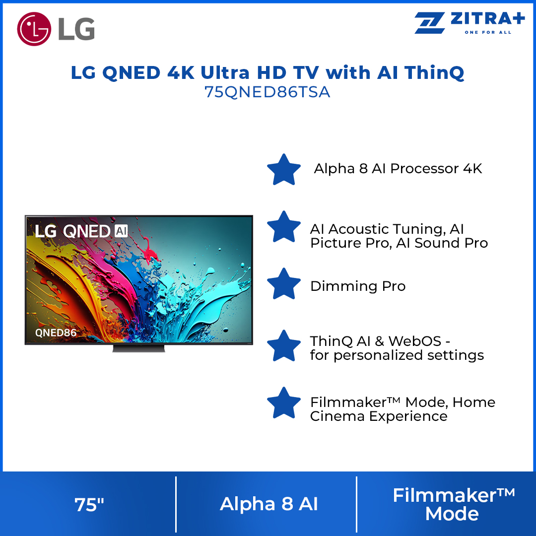 LG 75" QNED 4K Ultra HD TV with AI ThinQ 75QNED86TSA | Alpha 8 AI Processor 4K | ThinQ AI & WebOS