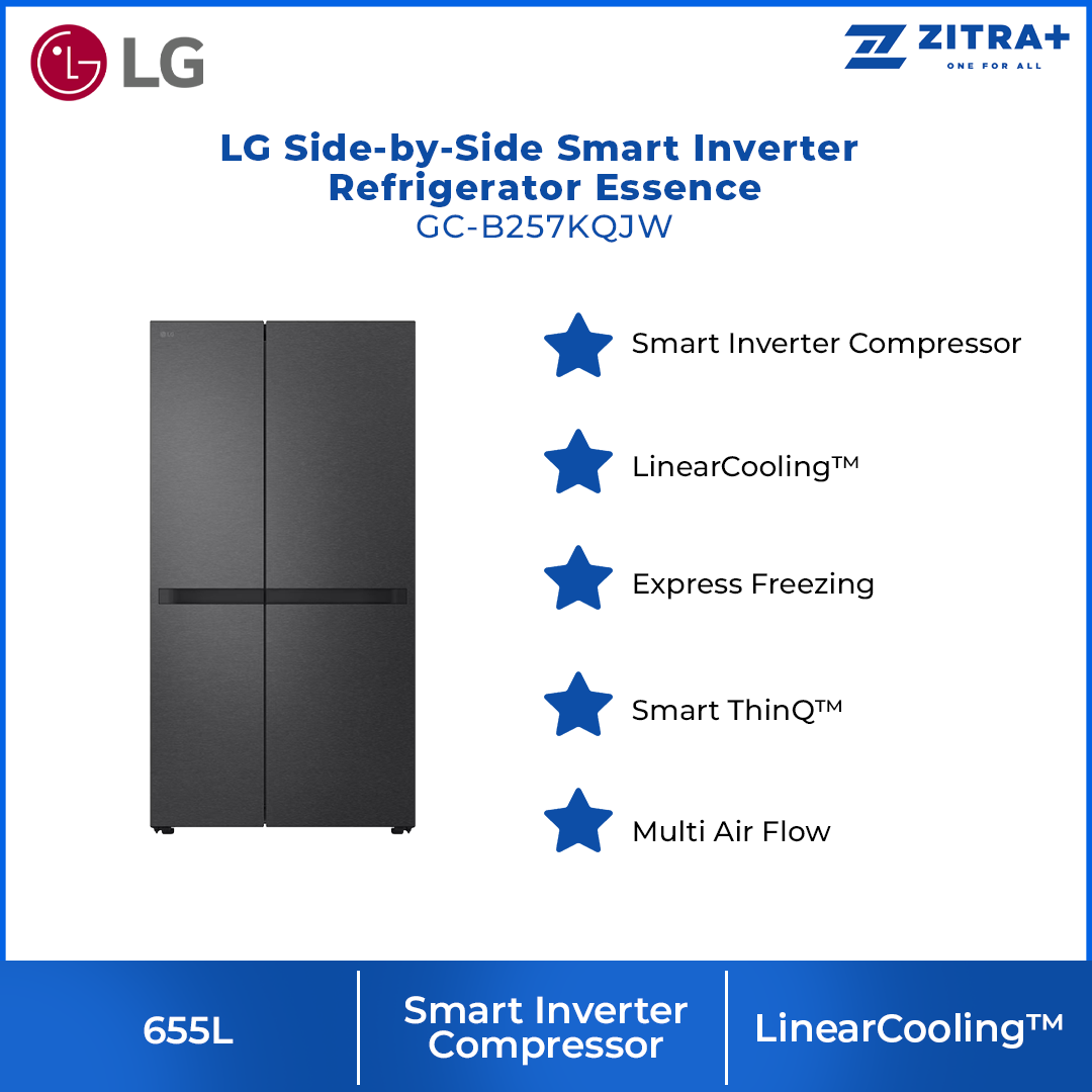 LG 655L Side-by-Side Smart Inverter Refrigerator Essence GC-B257KQJW | Smart Inverter Compressor | LinearCooling™ | Express Freezing