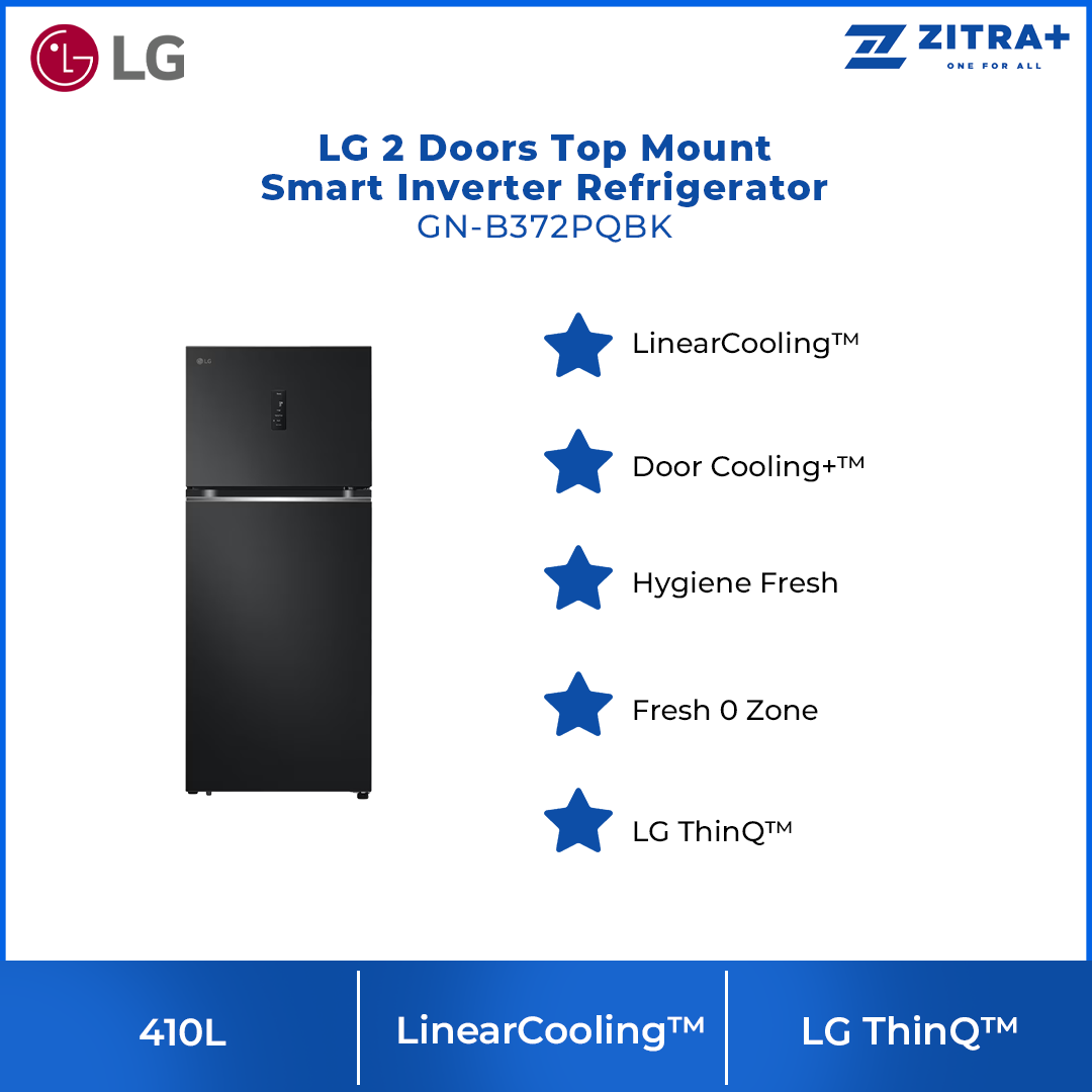 LG 410L 2 Doors Top Mount Smart Inverter Refrigerator GN-B372PQBK | Door Cooling+™ | Hygiene Fresh | Fresh 0 Zone