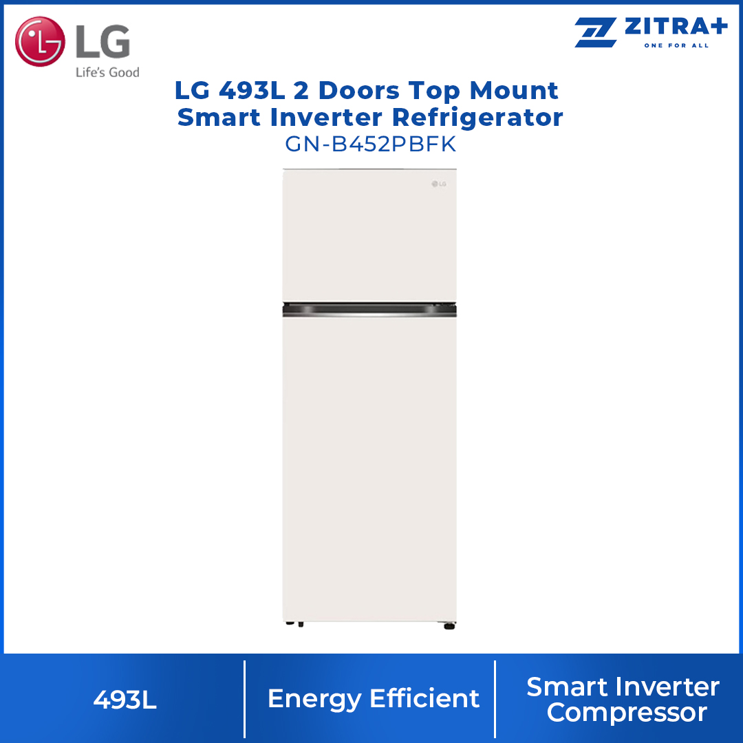 LG 493L 2 Doors Top Mount Smart Inverter Refrigerator GN-B452PBFK / GN-B452PPFK / GN-B452PMFK / GN-B452PQBK | Smart Inverter Compressor | Multi Air Flow | Door Cooling+ | 1 Year General Warranty & 10 Year Motor Warranty