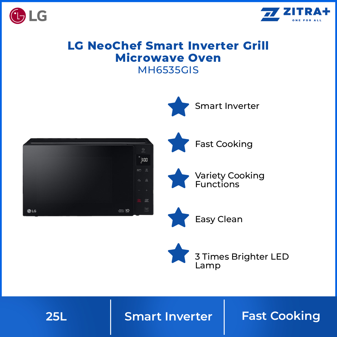 LG 25L NeoChef Smart Inverter Grill Microwave Oven MH6535GIS | Smart Inverter | EasyClean | Fast Cooking
