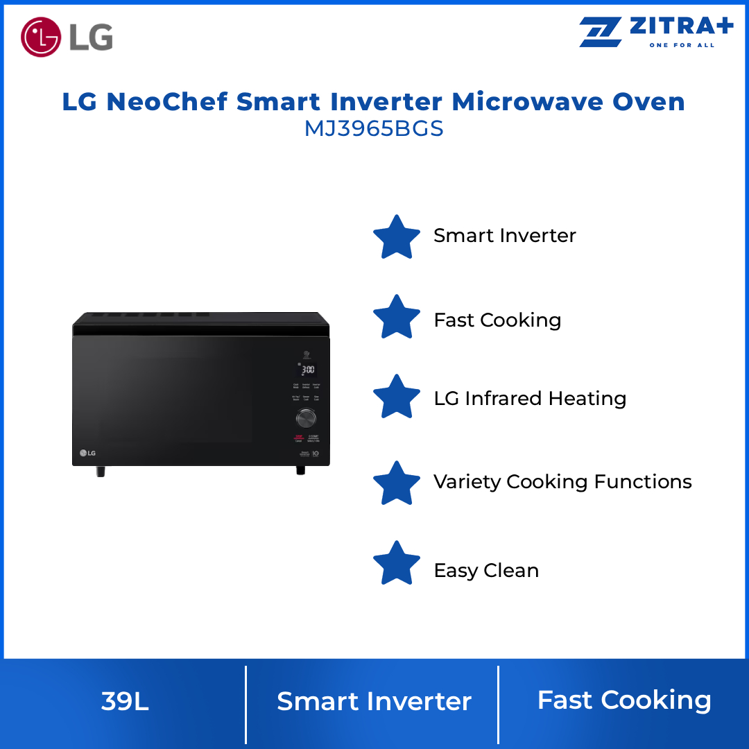 LG 39L NeoChef Smart Inverter Microwave Oven MJ3965BGS | Fast Cooking | LG Infrared Heating | Variety Cooking Functions | Easy Clean