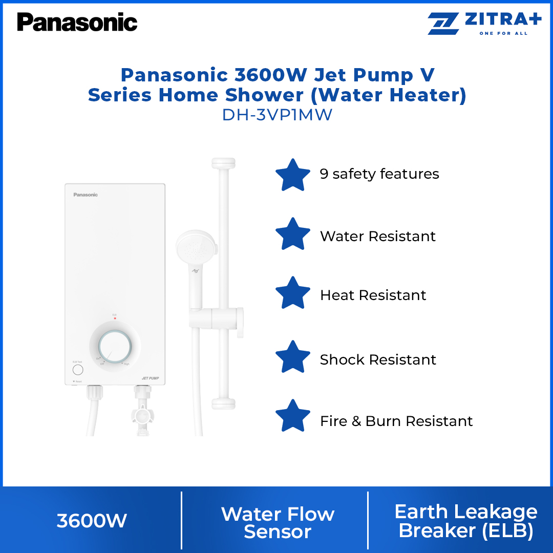 Panasonic 3600W Jet Pump V Series Home Shower (Water Heater) DH-3VP1MW | 9 Safety Features | Water Flow Sensor