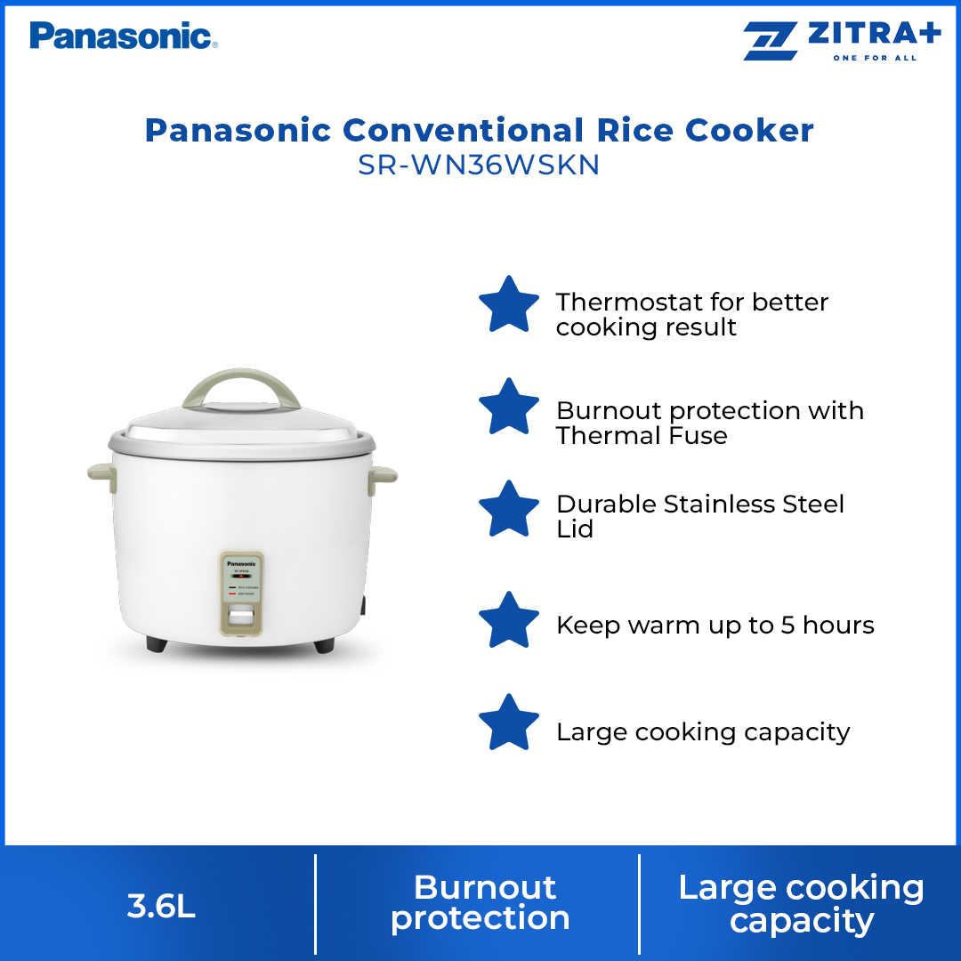 Panasonic 3.6L Conventional Rice Cooker SR-WN36WSKN | Burnout protection | Keep warm 5 hours | Large cooking capacity