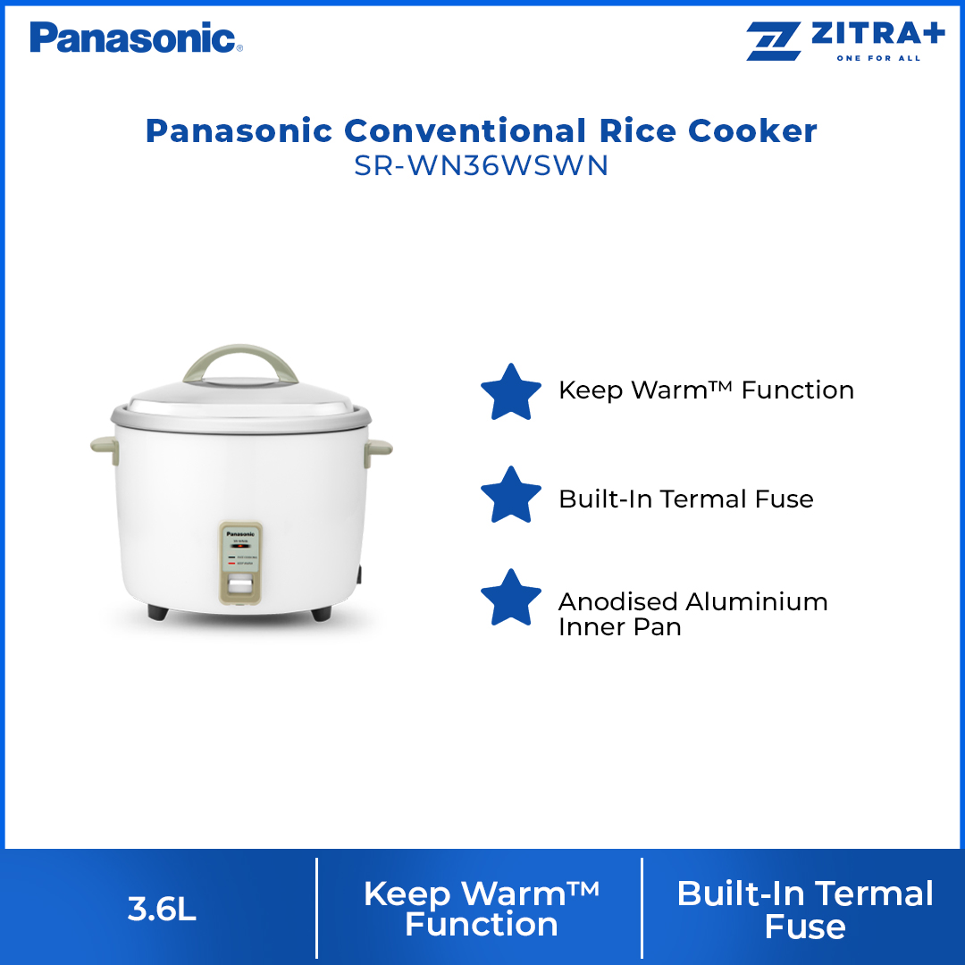 Panasonic 3.6L Conventional Rice Cooker SR-WN36WSWN | Keep Warm™ Function | Built-In Termal Fuse | Anodised Aluminium Inner Pan