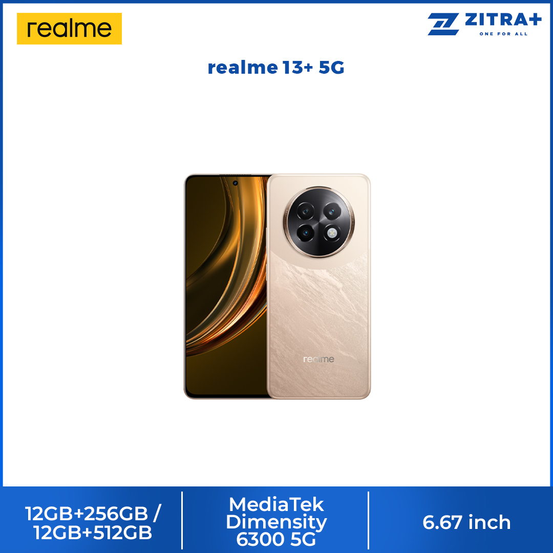 realme 13+ 5G 12GB+256GB/ 12GB+512GB | Android 14, Realme UI 5.0 | MediaTek Dimensity 6300 5G | 5000mAh, 80W Ultra Charge