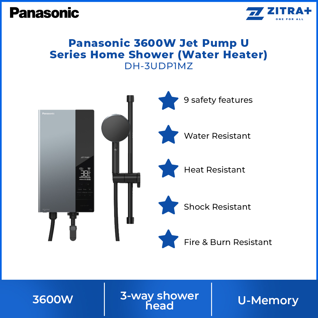 Panasonic 3600W Jet Pump U Series Home Shower (Water Heater) DH-3UDP1MZ | 9 Safety Features | 3 Way Shower Head | U-Memory