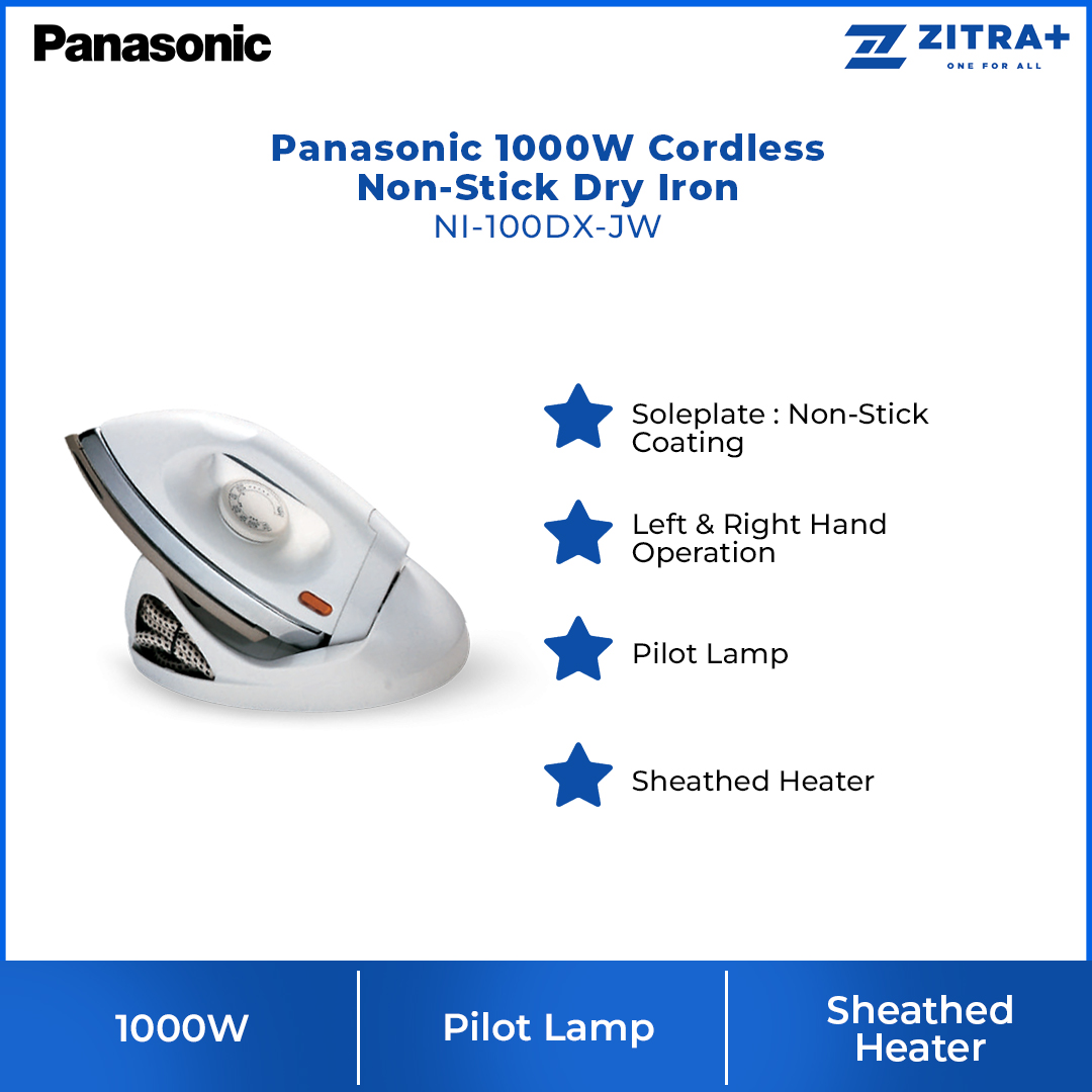 Panasonic 1000W Cordless Non-Stick Dry Iron NI-100DX-JW | Pilot Lamp | Sheathed Heater