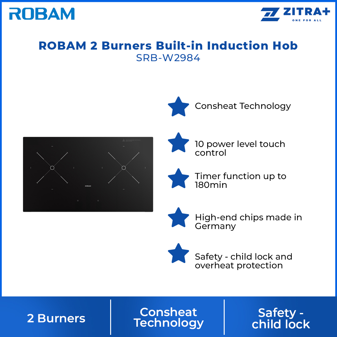 ROBAM 2 Burners Built-in Induction Hob Black SRB-W2984 | High end chip | Consheat Technology