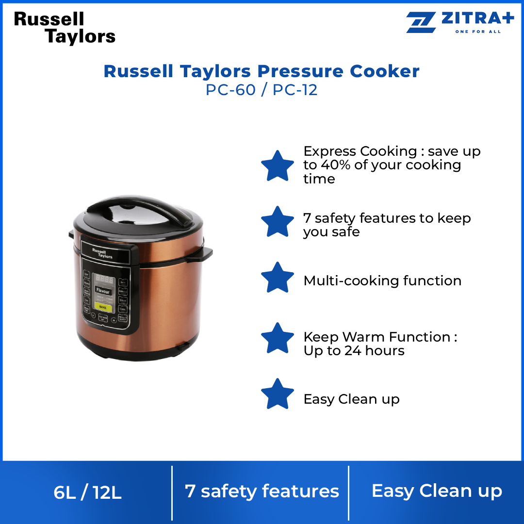 Russell Taylors 6L/12L Pressure Cooker PC-60/ PC-12 | Express Cooking | Multi-Cooking Function | LED Display | Cooker with 2 Year Warranty
