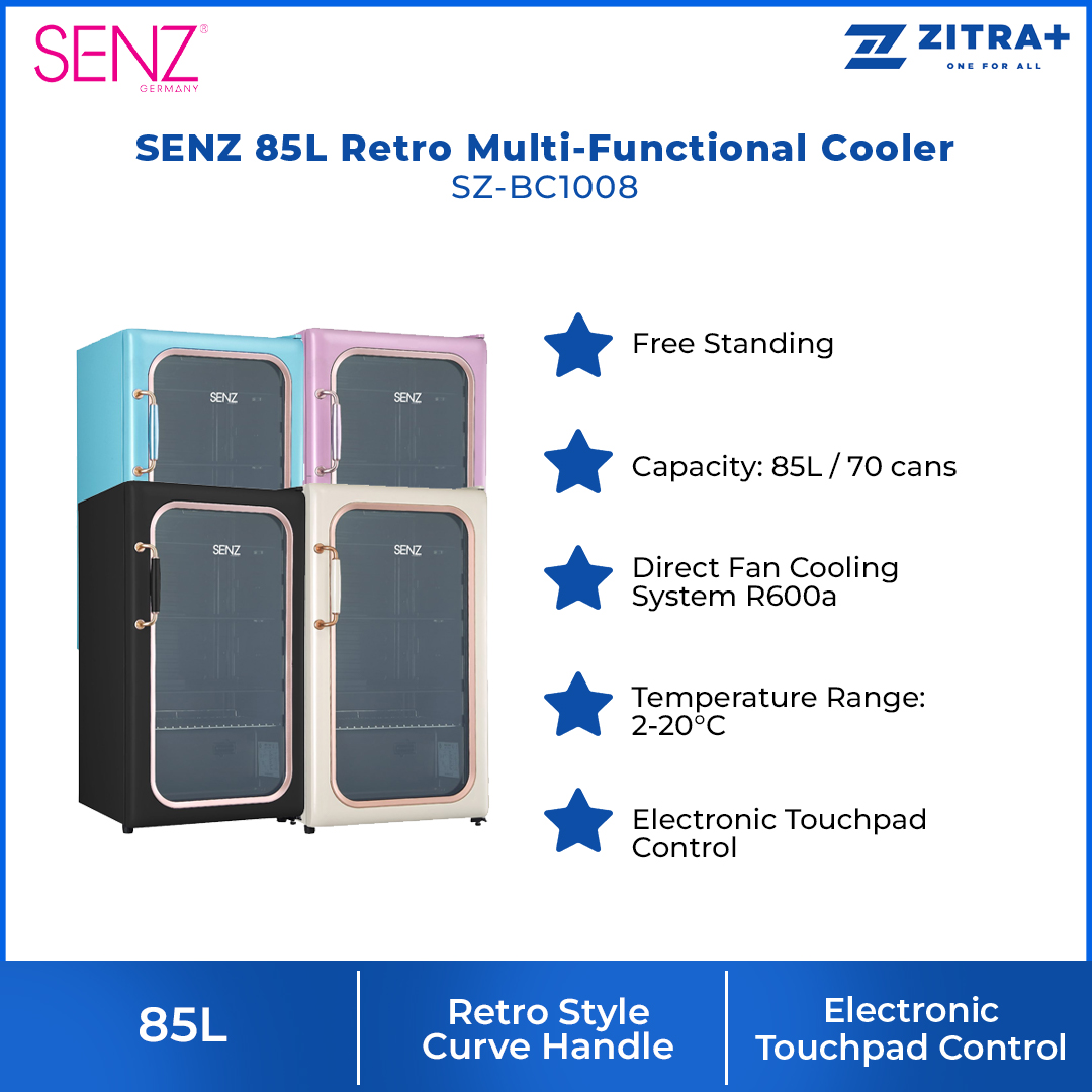 SENZ 85L Retro Multi-Functional Cooler SZ-BC1008-B/BLK/C/P | Free Standing | Retro Style | Child Safety Lock