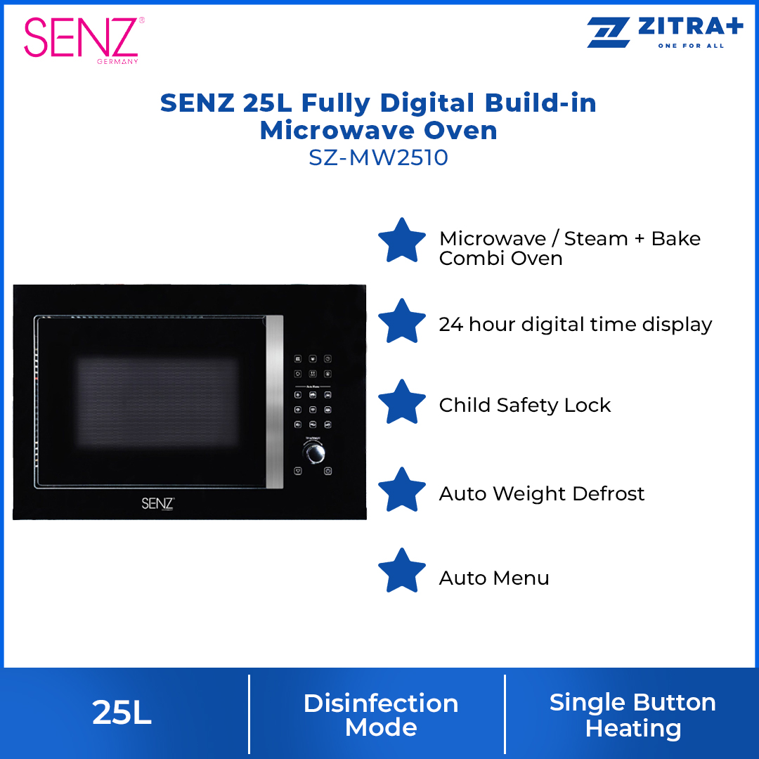 SENZ 25L Fully Digital Build-in Microwave Oven | SZ-MW2510 | 24 hour digital time display | Child Safety Lock | Disinfection Mode | Combination Cooking