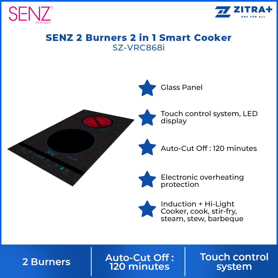 SENZ 2 Burners 2 in 1 Smart Cooker | SZ-VRC868i | Matte-finished surface | Easy-to-clean | Heat resistance