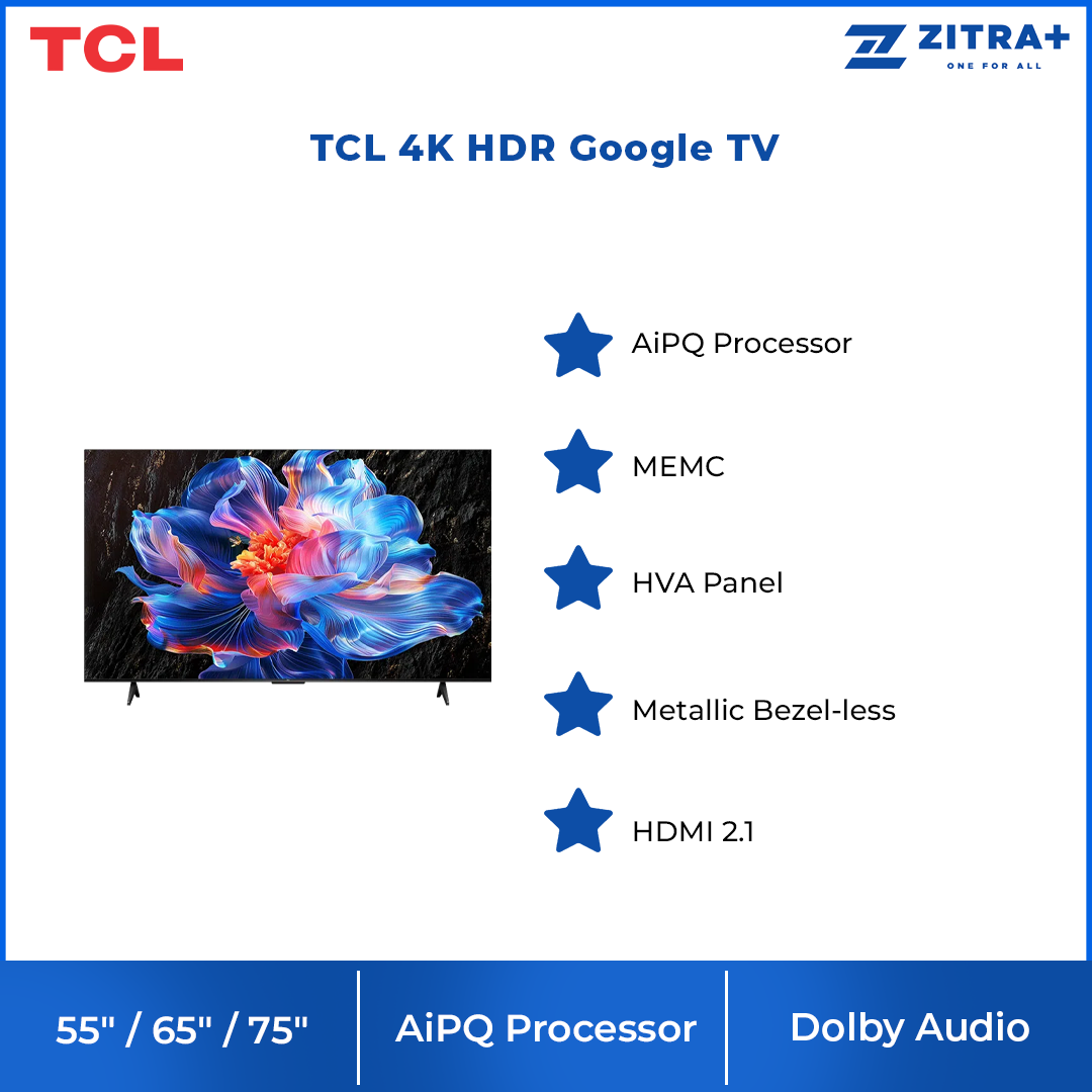 [2025 New Model] TCL 55"/65"/75" 4K HDR Google TV | P61K Series | Dolby Audio | AiPQ Processor | MEMC | HVA Panel
