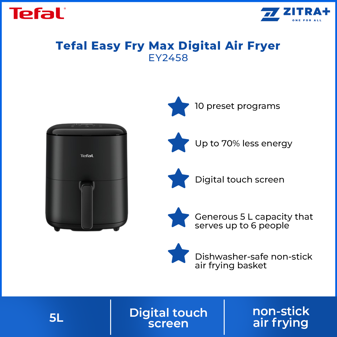 Tefal 5L Easy Fry Max Digital Air Fryer EY2458 | Digital Touchscreen | Save Time and Energy | Auto Cooking Program